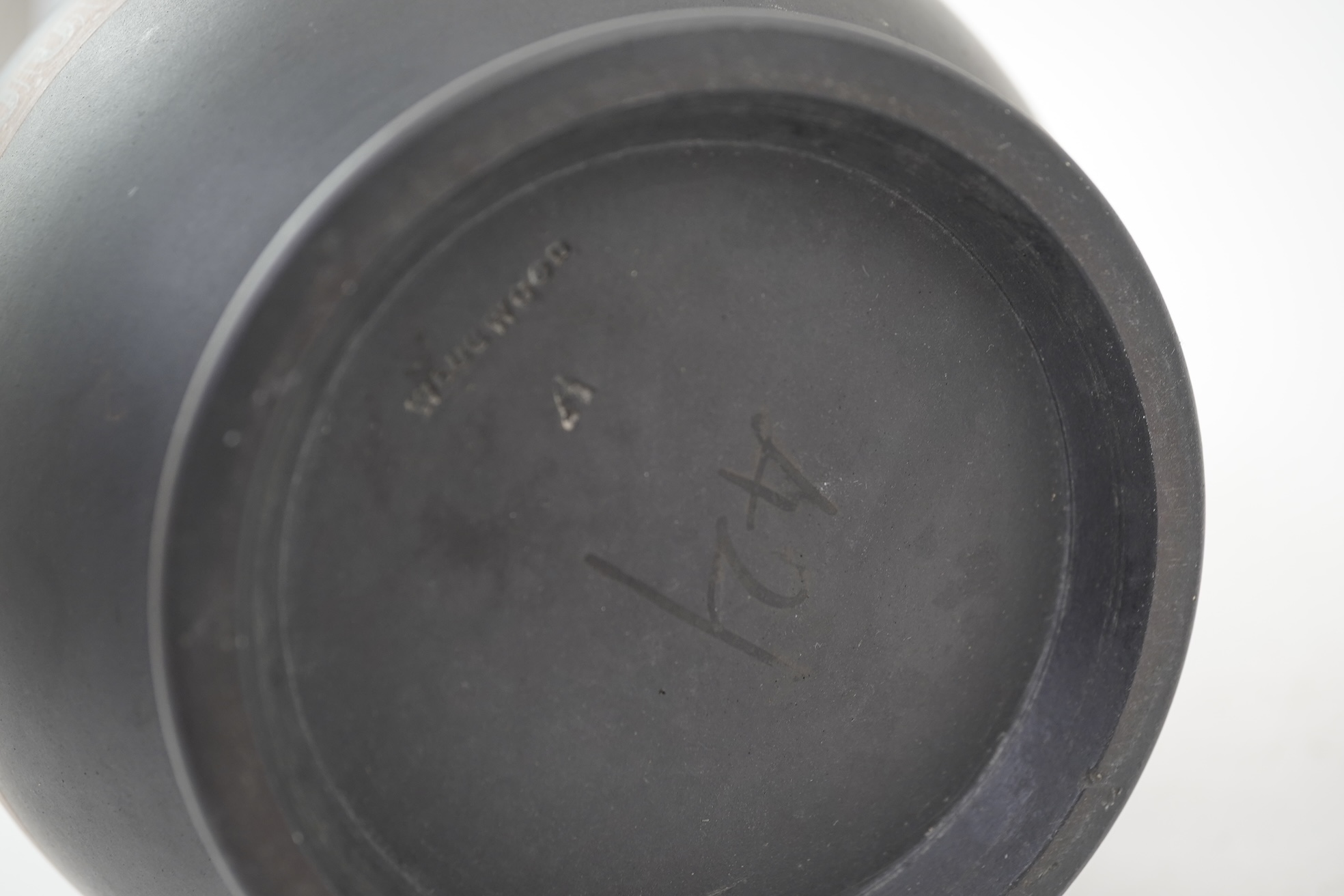 A rare Wedgwood encaustic decorated black basalt two handled baluster vase, late 18th century